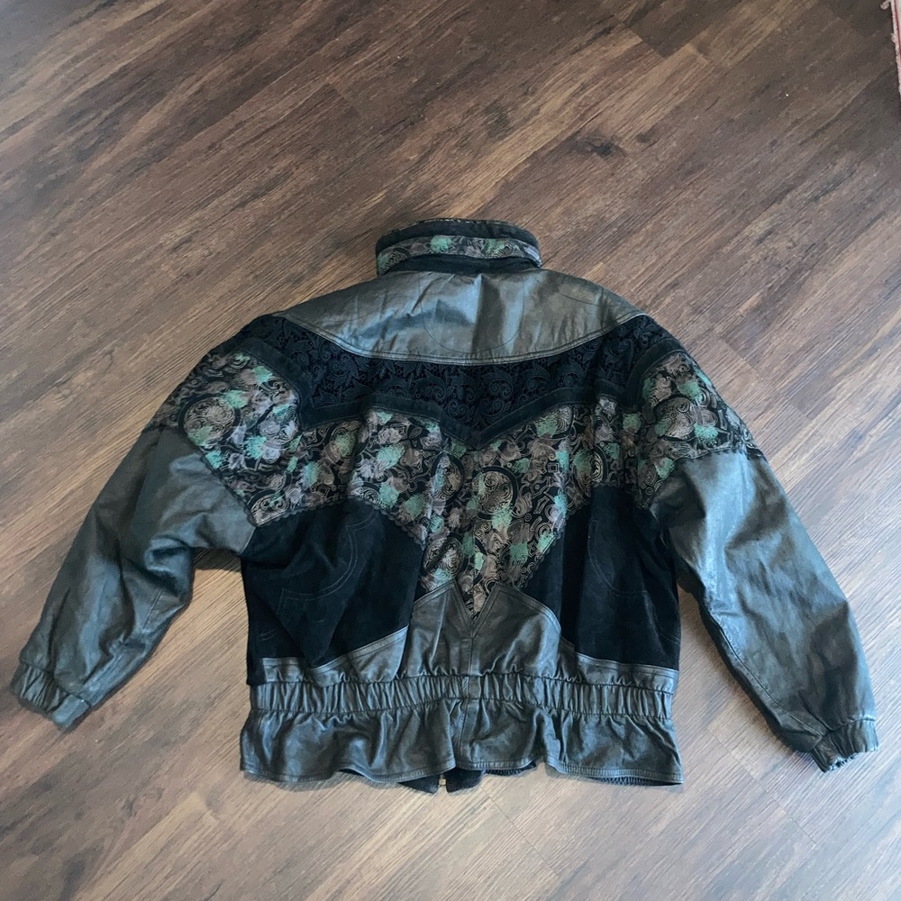 Wilson’s Women's  vintage Black and Green leather Jacket size L - Picture 5 of 8
